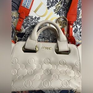 Ferre Cream Embossed Satchel Bag